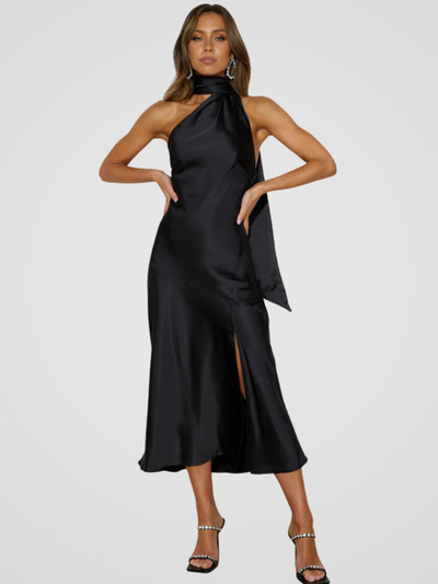 Luna™ | Robe midi brillante avec col halter