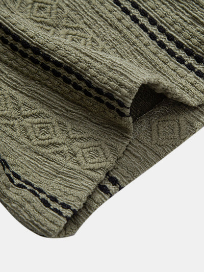 Ensemble Estival : Chemise Jacquard à Rayures Géométriques & Short Froissé à Cordon