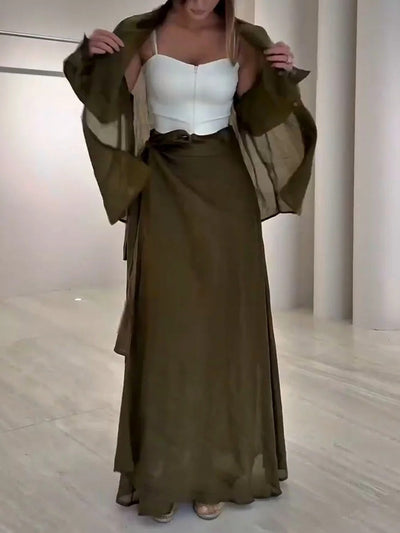 Ensemble deux pièces décontracté à lacets vert olive