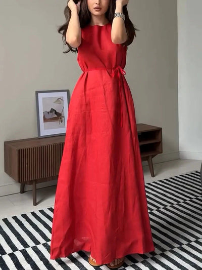 Robe décontractée sans manches en coton et lin