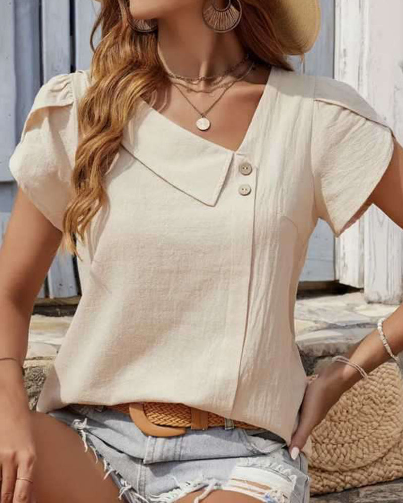 Blouse Mode Urbaine Col En Biais Manches Courtes