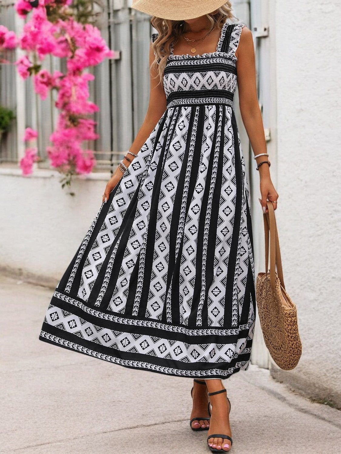 Renée - Robe Maxi Décolleté Carré Imprimé