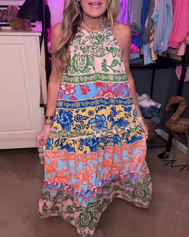 Robe décontractée bohème sans manches imprimée
