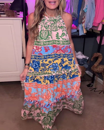 Robe décontractée bohème sans manches imprimée