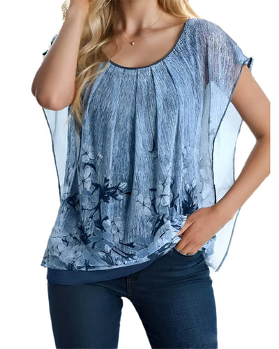 Blouse À La Mode Fleurie Manches Chauve-Souris