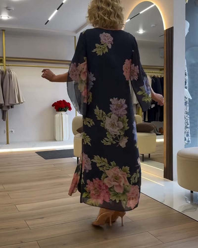 Robe Col Rond Fleuri Fente