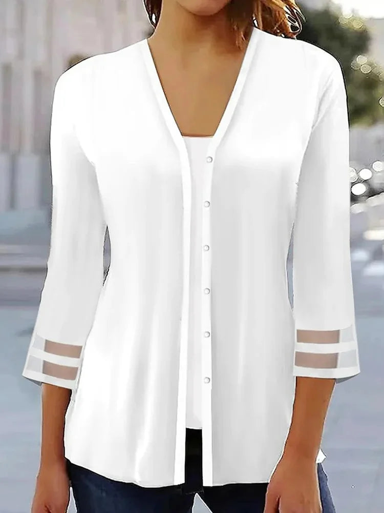 Chemise femme – Coupe ample – Tissu léger respirant – Manches voile à rayures