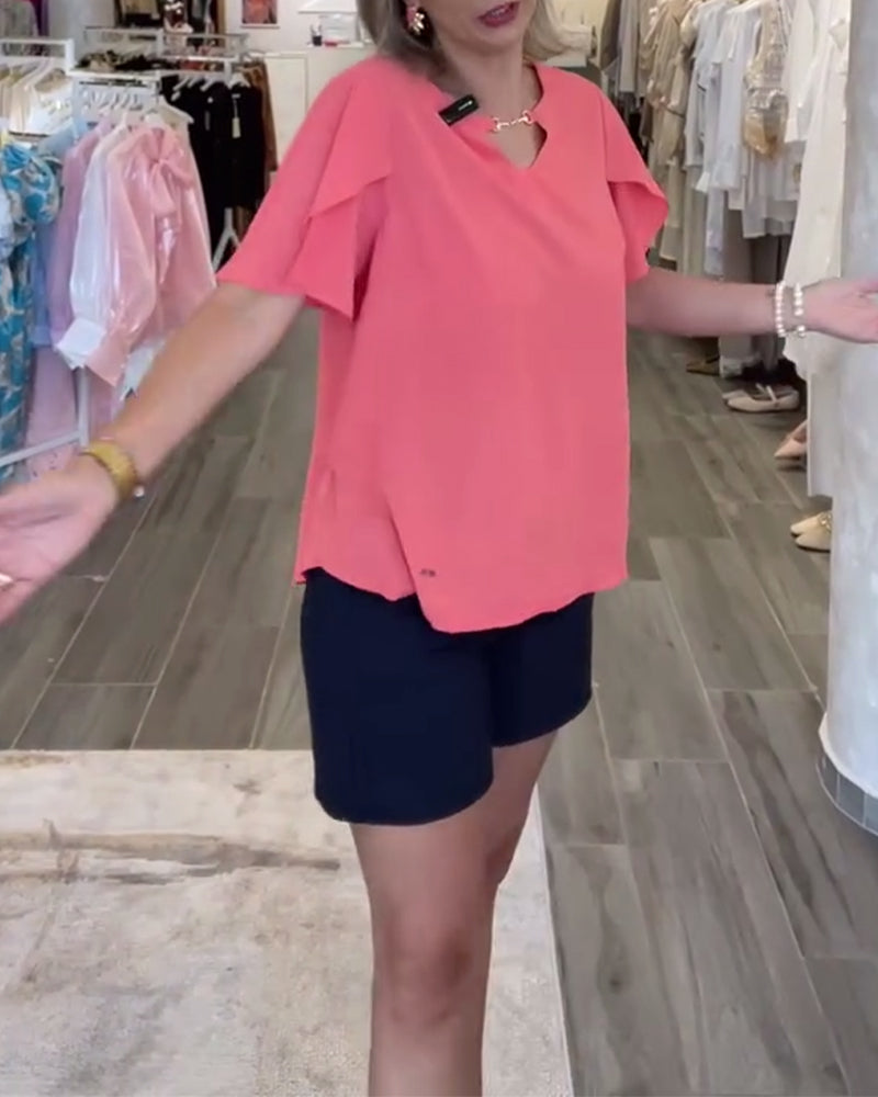 Blouse Manche À Volants Uni