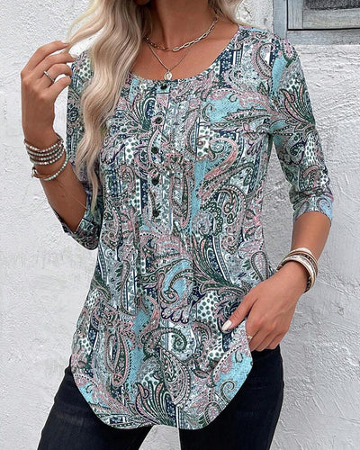 Blouse Trois-Quarts Manche Imprimé Vintage