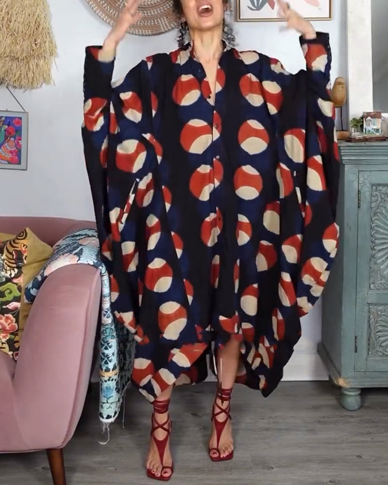 Robe Mode Ample Manche Chauve-Souris Imprimée