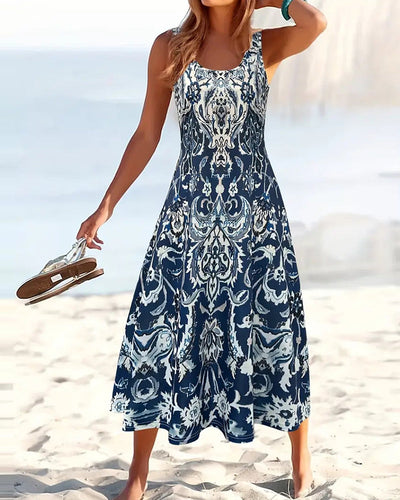 Robe Vacances Sans Manches Imprimé Tendance