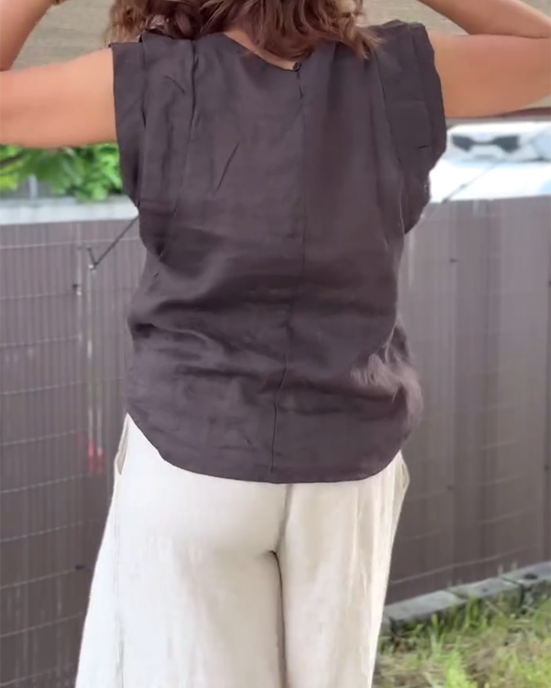 Blouse Manches À Volants Couleur Unie