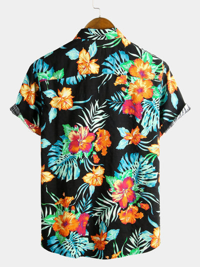 chemise d'homme en pur coton à imprimé style de vacances hawaïennes