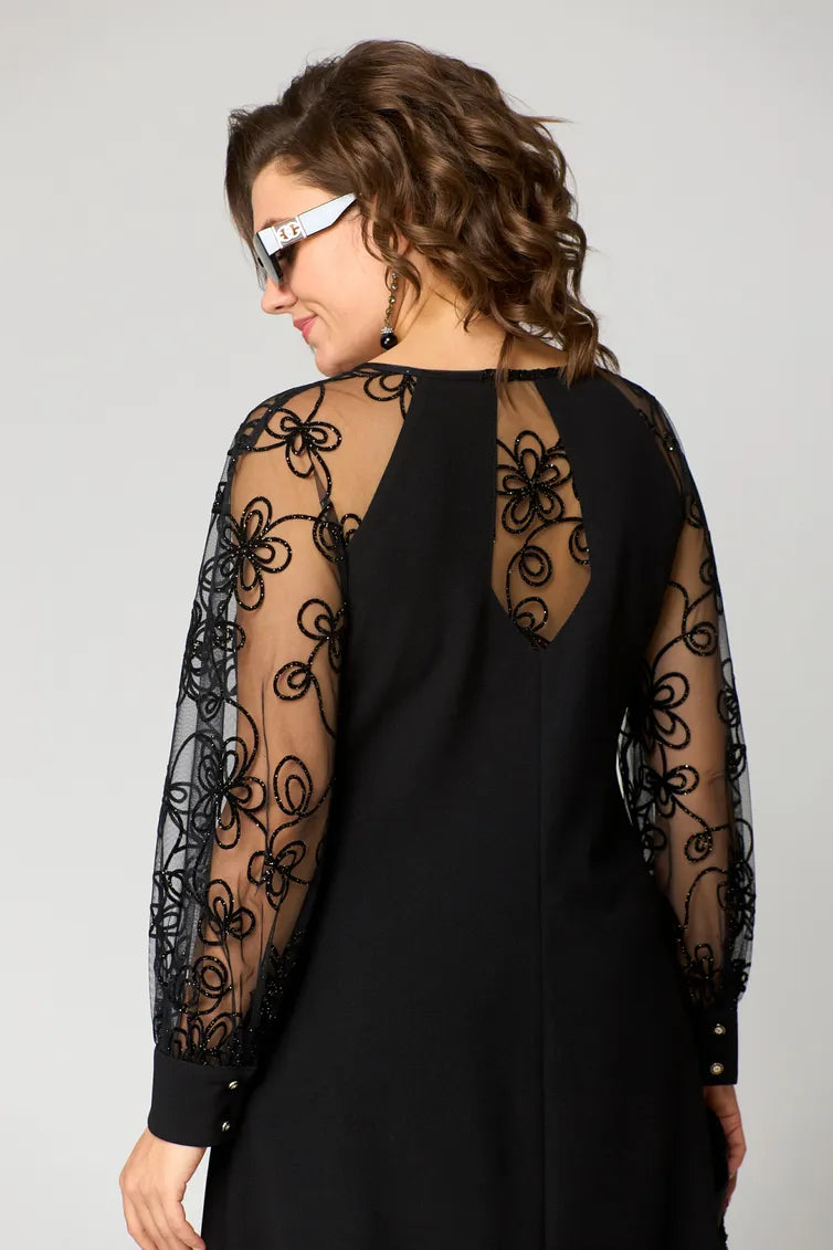 Elara™ | Robe Élégante à Manches Brodées en Tulle