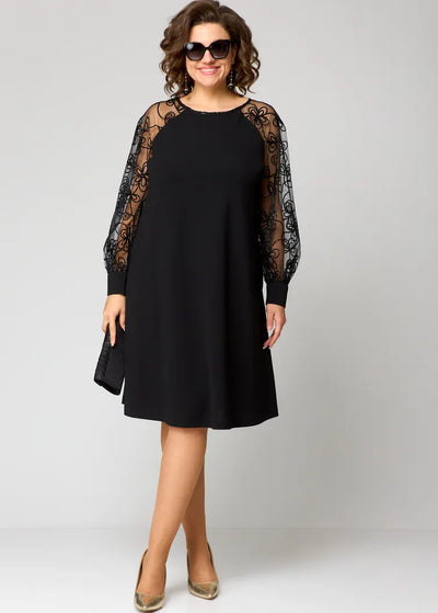 Elara™ | Robe Élégante à Manches Brodées en Tulle