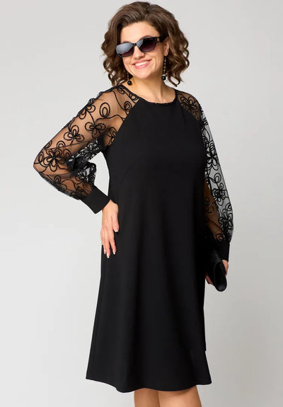 Elara™ | Robe Élégante à Manches Brodées en Tulle