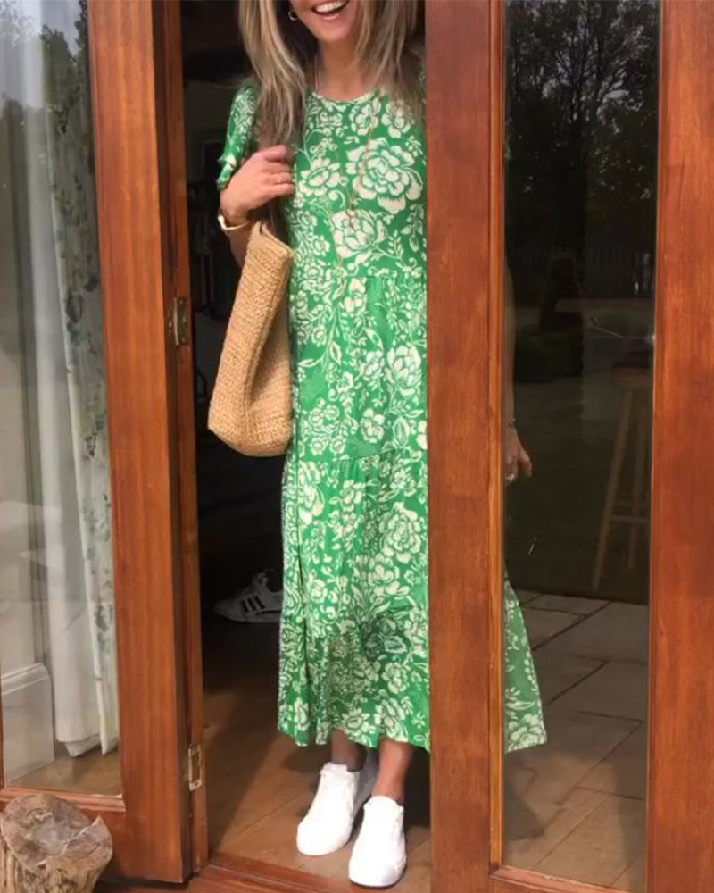 Zaar| Robe longue à manches courtes avec motif floral