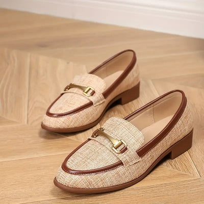 Mocassins tressés rétro à boucle métallique