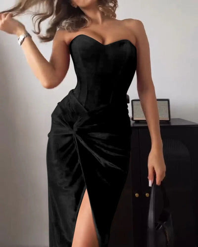 Robe de soirée sexy sans bretelles fendue