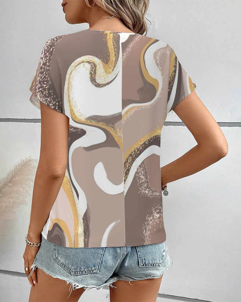 Blouse À Manches Courtes Imprimé Géométrique