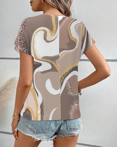 Blouse À Manches Courtes Imprimé Géométrique