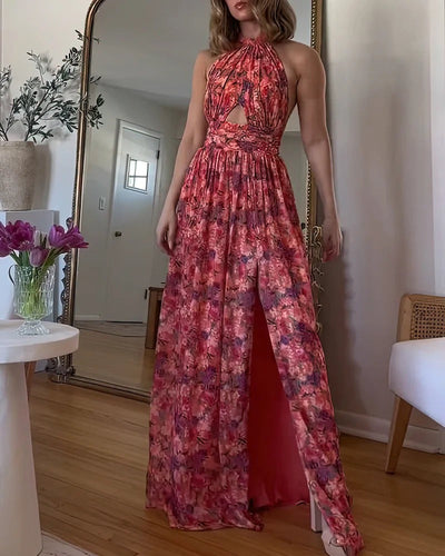Isa Luna | Robe longue dos nu à imprimé floral