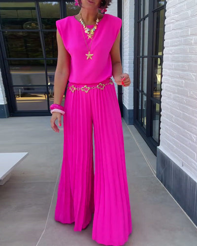Costume Élégant Plissé Pantalon Large