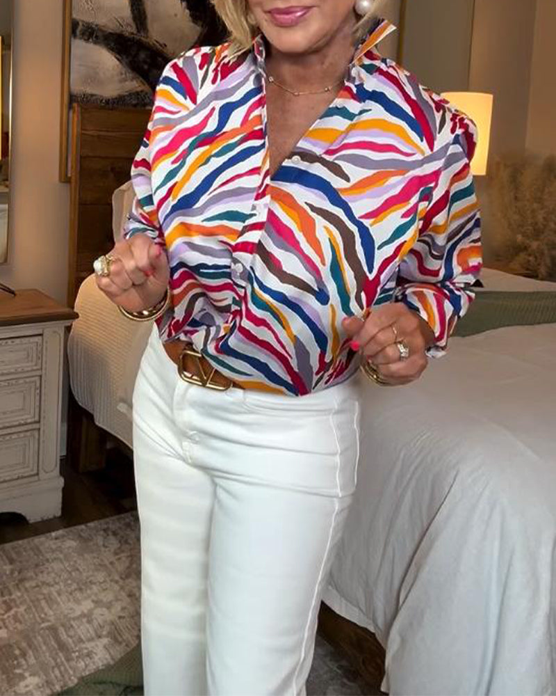 Chemise Col Revers Manches Longues Fleurie Colorée