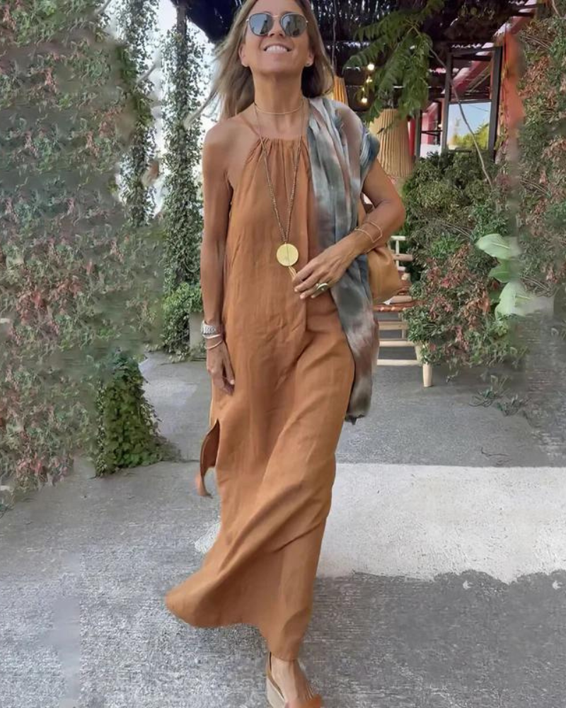 DOWN THE COVE – Robe Longue en Mélange de Lin