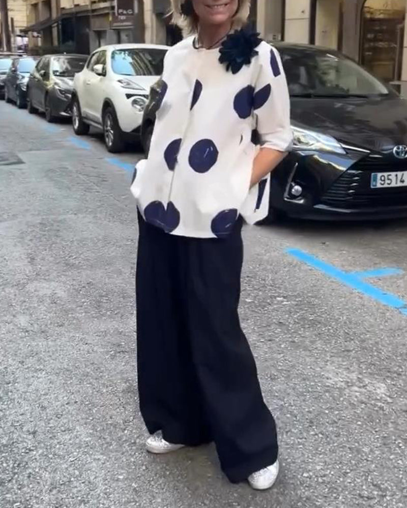 Blouse Manches Mi Longues À Pois Lâche
