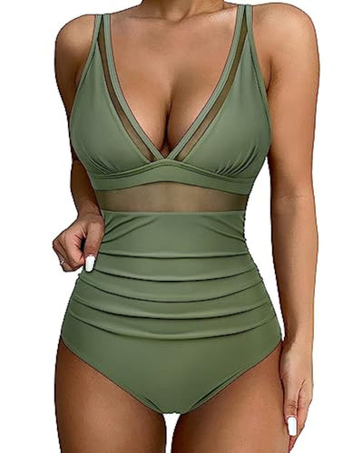 Maillot de bain femme – Une pièce – Décolleté plongeant – Détail en mesh – Coupe échancrée