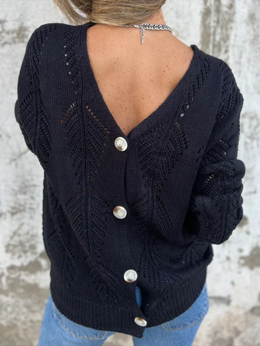 Pull à boutons réversibles en tricot à feuilles
