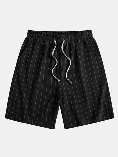 Ensemble Décontracté : Chemise Rayée Style Lin & Short à Cordon