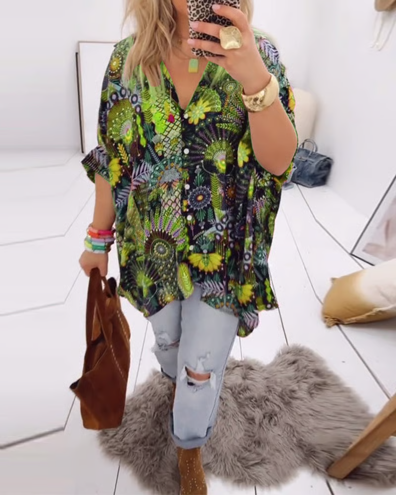 MARLENA - BLOUSE LOOSE À IMPRIMÉ BOHÈME