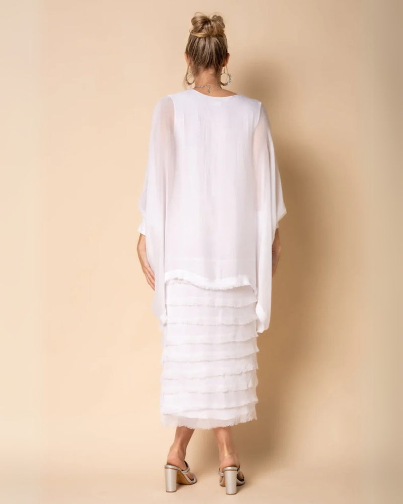 OREANA - ROBE MIDI À VOLANTS AVEC FINITIONS EFFILOCHÉES