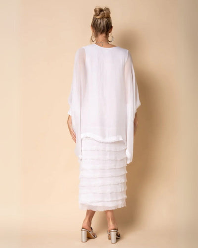 OREANA - ROBE MIDI À VOLANTS AVEC FINITIONS EFFILOCHÉES
