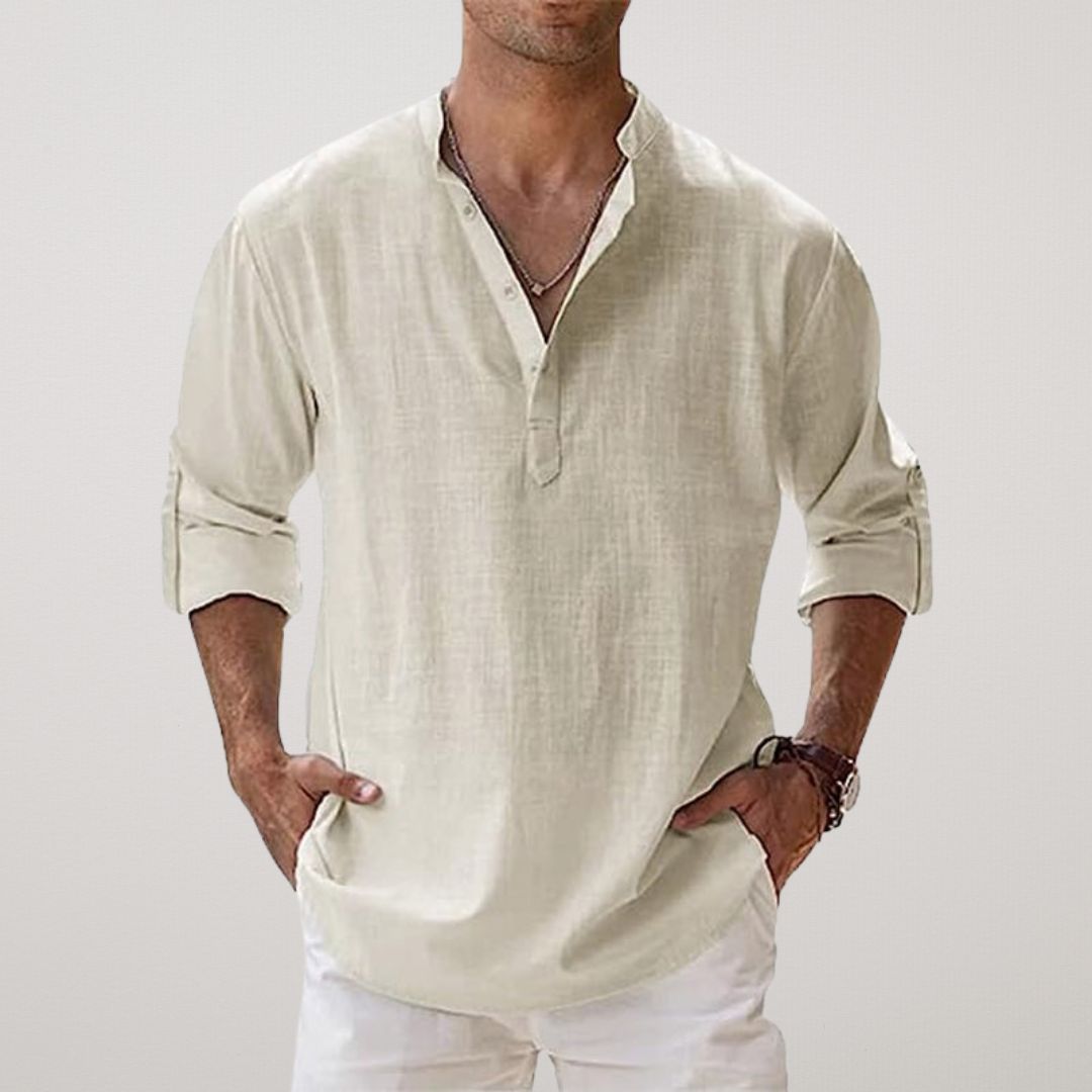Lenoir™ - Chemise Henley en coton effet lin