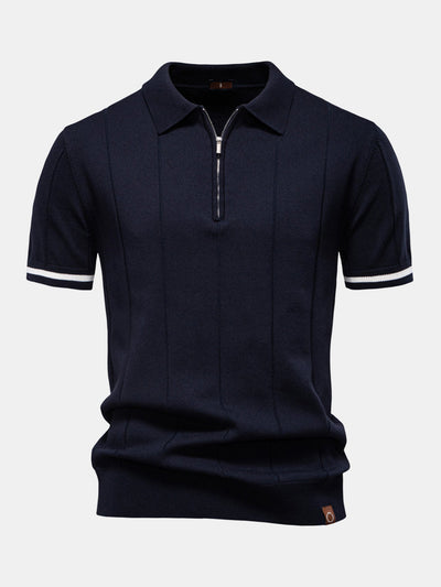 Polo en Maille à Fermeture Éclair avec Liseré Contrastant & Short Chino en Coton