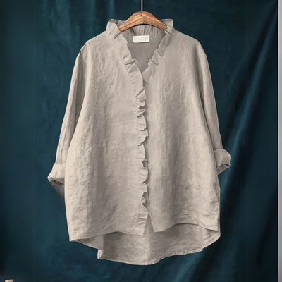 Sanela | Chemise Décontractée en Coton et Lin avec Volants