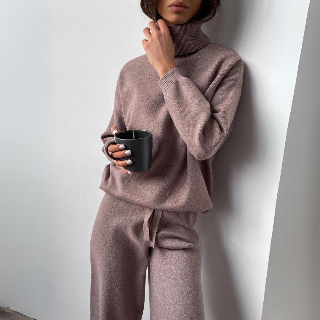 Clara™ - Ensemble confortable de 2 pièces avec pull à col roulé et pantalon long