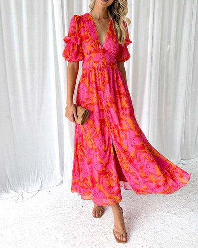 Martine™ | Robe Longue Fluide à Imprimé Floral Tropical