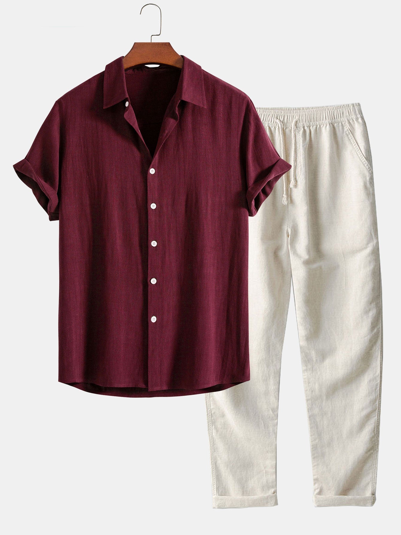 Chemise boutonnée en mélange de lin et rayonne et pantalon droit en lin