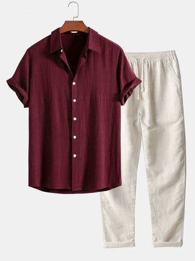 Chemise boutonnée en mélange de lin et rayonne et pantalon droit en lin