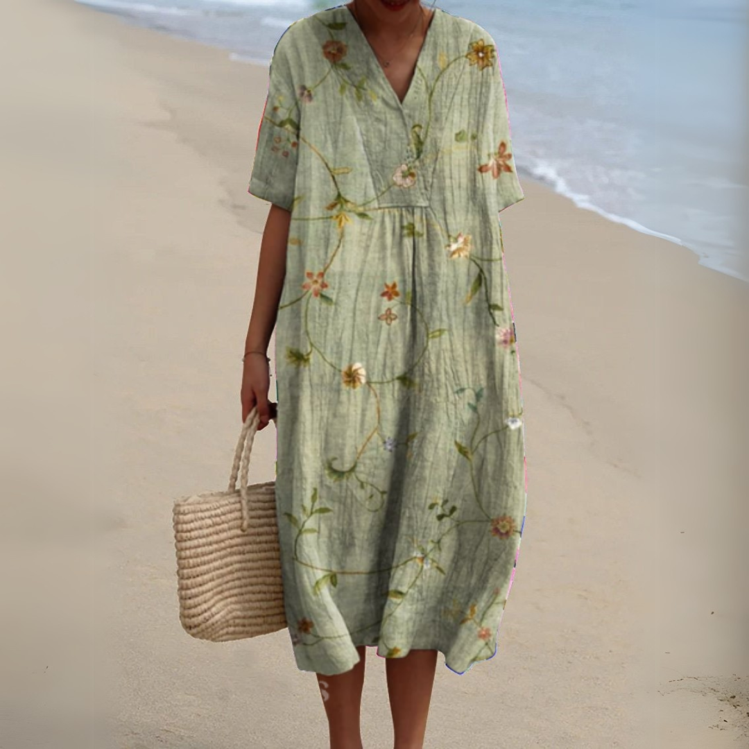 Michele™ | Robe Fluide Fleurie en Lin Coton