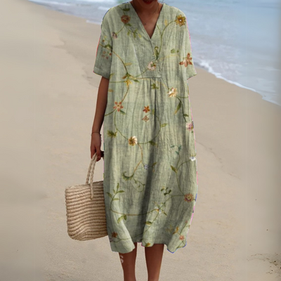 Michele™ | Robe Fluide Fleurie en Lin Coton