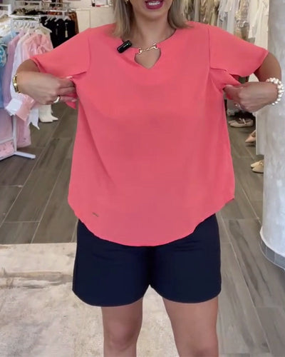 Blouse Manche À Volants Uni