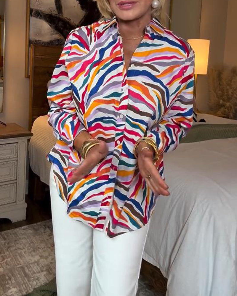 Chemise Col Revers Manches Longues Fleurie Colorée