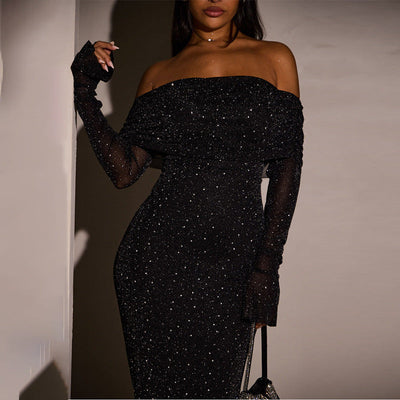 Liz - Robe pailletée à épaules dénudées pour femme