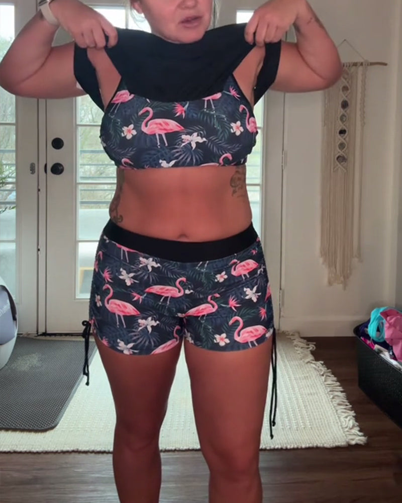 Maillot de bain – Imprimé flamant rose deux pièces