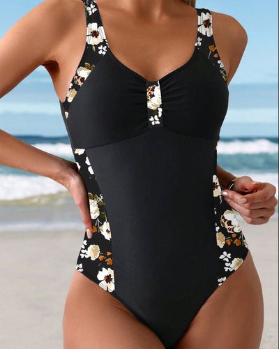 Maillot de bain sans manches imprimé à contraste